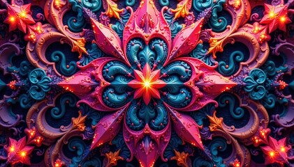 Intricate geometric shapes form complex, repeating designs , intricate, hue