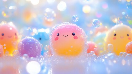 Enchanted Bubble Bath: Playful Pastel Characters