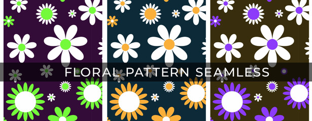 Seamless Floral Pattern Vector – Retro Daisy Flower Repeat Background for Fabric, Wallpaper, and Digital Design