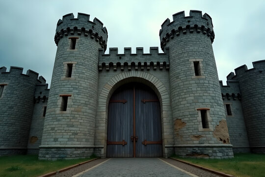 Majestic Medieval Castle Gatehouse, A Timeless Fortress of Stone and Wood, Evoking Tales of Knights, Sieges, and Enduring Strength and Heritage