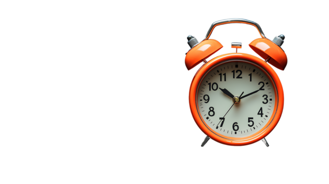 Photo of an orange alarm clock on a transparent background