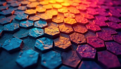 Intricate tessellated hexagons in vibrant hues , vibrant, bright, geometry