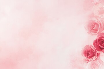 A minimal pastel pink background with soft pink roses arranged around the edges, leaving a clean center space for text.