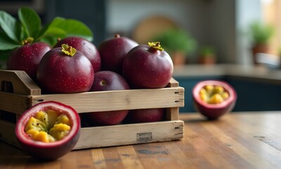 Vibrant Passion Fruits in Rustic Kitchen Setting