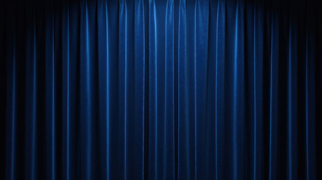 Luxurious blue velvet curtain elegant texture theatrical backdrop rich color smooth fabric stage design dramatic presentation performance setting