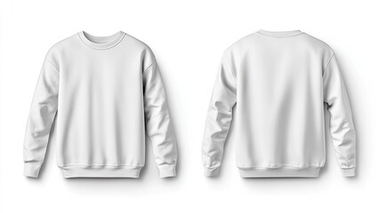 Blank white crew neck sweatshirt mockup, front and back views
