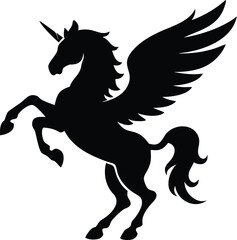 Fototapeta premium Mythical Pegasus Silhouette | Winged Horse Rearing Fantasy Vector Art