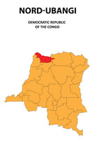 Obraz premium Nord-Ubangi Map is highlighted on the Democratic Republic of the Congo with detailed state and region outlines.