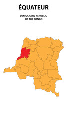Obraz premium Équateur Map is highlighted on the Democratic Republic of the Congo with detailed state and region outlines.