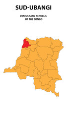 Obraz premium Sud-Ubangi Map is highlighted on the Democratic Republic of the Congo with detailed state and region outlines.