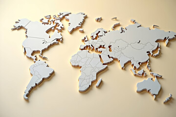 Modern World Map Illustration, A Detailed and Realistic Representation of Global Geography with Political Borders and Country Divisions for Educational Purposes