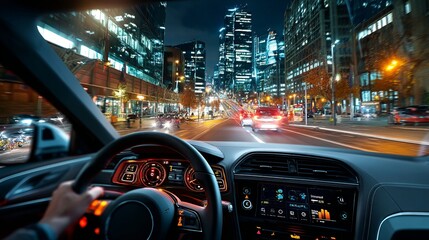 City Self-driving Navigating View Night 9it2h2h Flavorful