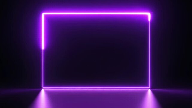 purple neon light motion animation with box frame shape and, black background, 4k resolution footage,