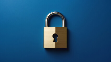 Naklejka premium Gold Padlock On Blue Background Represents Security Protection And Access Control