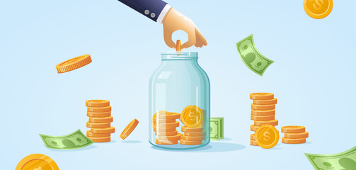 Glass jar for money. Investment vector concept