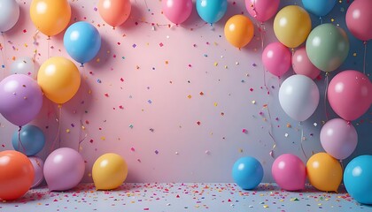 Colorful Balloons and Confetti Background for Celebration or Party Event