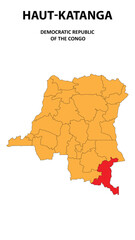Haut-Katanga Map is highlighted on the Democratic Republic of the Congo with detailed state and region outlines.