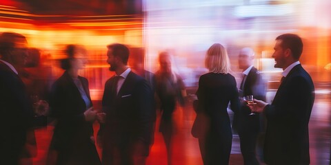 Elegant Social Gathering with Blurred Motion and Warm Atmosphere