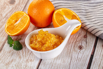 Sweet orange jam in the bowl