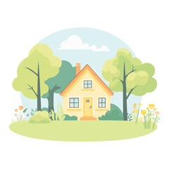 Naklejka premium Tiny House in a Forest vector illustration 