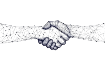 Digital handshake network illustration isolated on transparent background