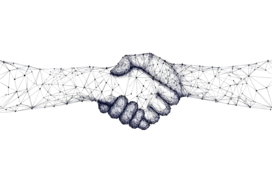 Digital handshake network illustration isolated on transparent background