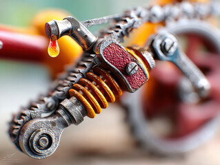 Miniature Mechanical Device Close Up Yellow and Orange Springs, Red Accents