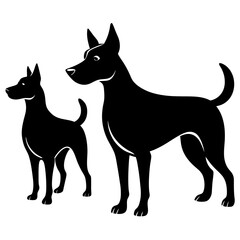 A Vector black silhouette of a dog on white background