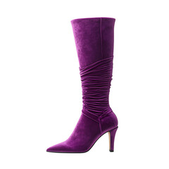 Bold Purple Velvet Over-the-Knee Boots with Ruche Isolated on Transparent Background