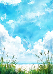 Obraz premium green grass and blue sky