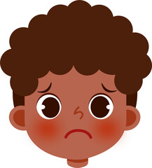 Upset Young Boy with Curly Hair, Flushed Cheeks, and Sad Expression