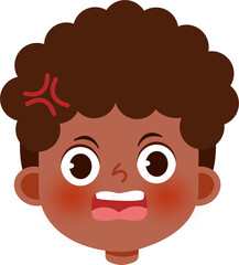 Angry Cartoon Boy with Curly Hair, Flushed Cheeks, and Open Mouth