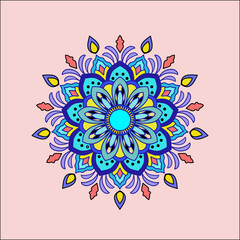 Flower Mandala. pink background, Vintage decorative elements. Oriental pattern, vector illustration. Arabic, Indian, Moroccan, Spain, Turkish, Pakistan, Chinese, mystic, ottoman motifs. 