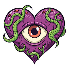 Design a bold, vector illustration of a cyclops monster's heart, featuring thick, impactful strokes and vibrant color.