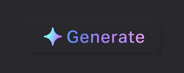 Illustration Of AI Generate Button with Minimal Dark Neumorphism Futuristic Style for Artificial Intelligence Applications featuring Vibrant Tech Generated Text and Modern Digital Assistants Vector.