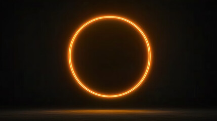 glowing neon circle with soft golden halo against dark background creates captivating visual effect