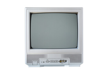 Old silver vintage television from 1990s, 2000s isolated on white background.