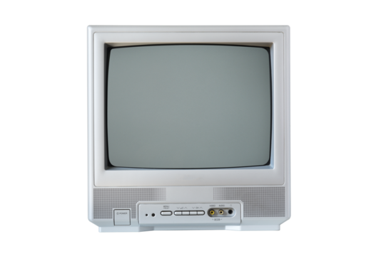 Old silver vintage television from 1990s, 2000s isolated on white background.
