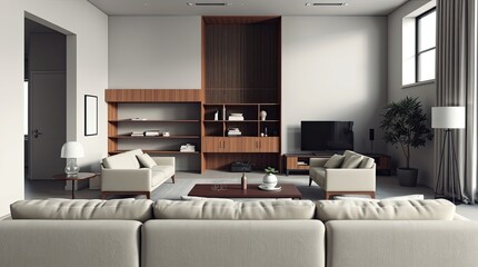 Fototapeta premium A well designed modern living room with minimalist style furniture