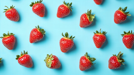 Fresh ripe strawberries arranged in pattern on rustic wooden background, ideal for summer recipes, seasonal food themes, fruit packaging, healthy eating promotions, kitchen decor, natural backgrounds
