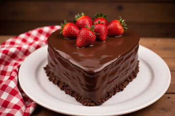 heart shaped chocolate cake with strawberries on top