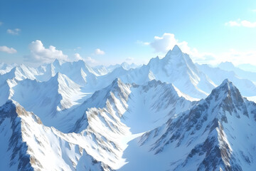 Obraz premium Serene vista of snow clad mountain peaks under a bright sky, conveying a sense of peace and grandeur in a pristine alpine environment landscape