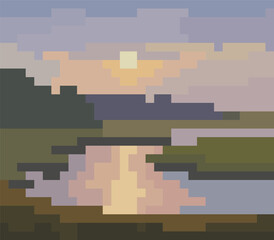 lake illustration in pixel style. pixel art. suitable for in-game scenery. pixel game