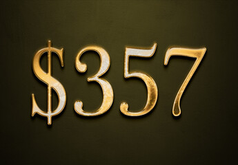 Old gold effect of 357 dollars with 3D glossy style Mockup.