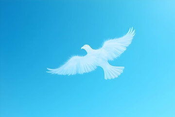Fototapeta premium Serenity in the sky, A delicate, wispy silhouette of a bird-shaped cloud gracefully soaring against a calming blue expanse, evoking peace