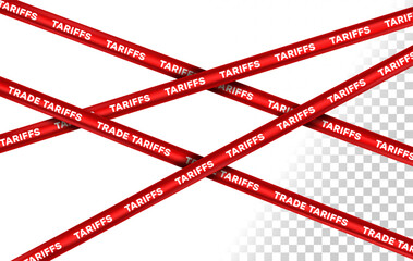 Economic Tariffs and Trade Policy. Red Warning Tapes Representing Government Taxation and Protectionism. Vector illustration