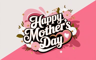 Obraz premium Elegant Happy Mother's Day greeting with glowing artistic typography floral details a heartwarming message in a high-resolution digital artwork perfect for celebration Mother's Day illustration design