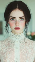 Portrait of a girl in floral shirt retro classic feeling