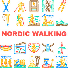 Obraz premium nordic walking fitness exercise icons set vector