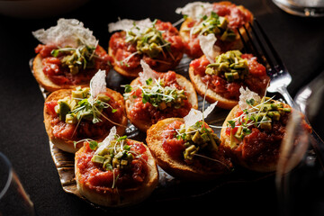 Tasty Avocado and Tomato Bruschetta on a Plate